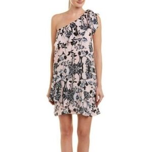 Parker One Shoulder Floral Flounce Spring Dress In Pearl Paradise size small
